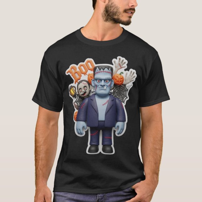 Fun Frankenstein monster and spooky Halloween deco T Shirt (Framsida)