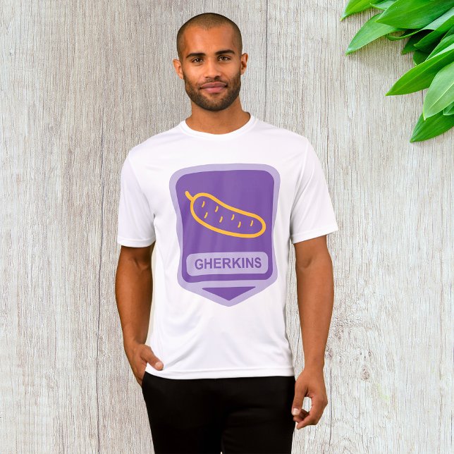 Fun Gherkin Pickle Icon Purple and Yellow T Shirt (Skapare uppladdad)