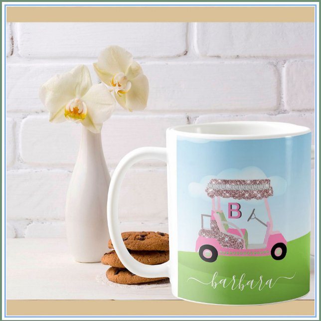 Fun Glitzy Golf Cart Course Personalize  Kaffemugg (Skapare uppladdad)
