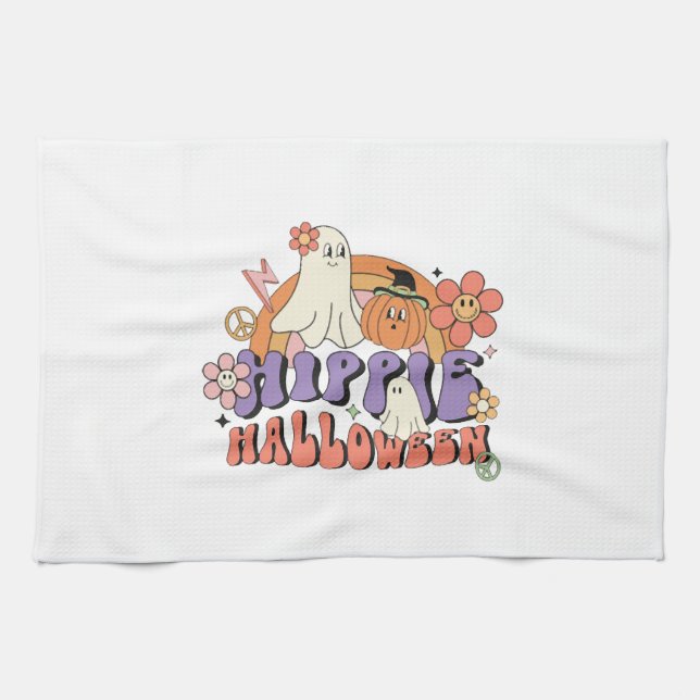 Fun Halloween Designs Hippie Halloween Retro Kökshandduk (Horisontell)