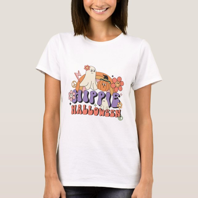 Fun Halloween Designs Hippie Halloween Retro T Shirt (Framsida)