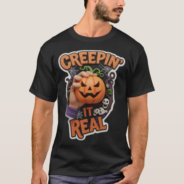 Fun Halloween graphic with jackolantern hand spook T Shirt (Framsida)