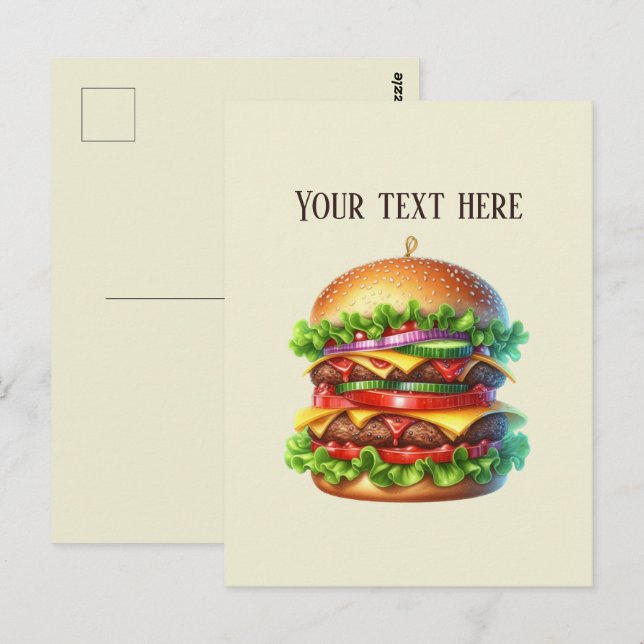 Fun Hamburger add message business name  Vykort (Fram/baksida)