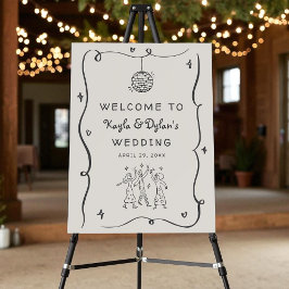 Fun Hand Drawn Whimsical Wavy Frame Wedding