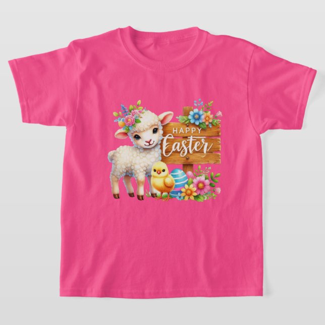 Fun Happy Easter lamb T Shirt (Laydown)
