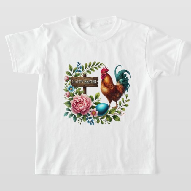 Fun Happy Easter rooster T Shirt (Laydown)