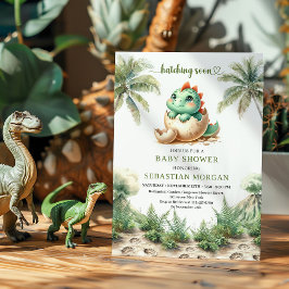 Fun Hatching Soon Dinosaur Baby Shower Template Inbjudningar