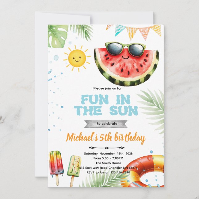 Fun in the sun pool theme invitation inbjudningar (Framsida)