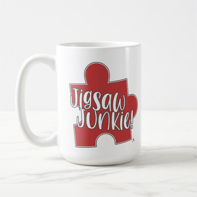 Fun Jigsaw Junkie Puzzle Hobby Logo Design Kaffemugg (Vänster)