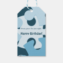 Fun Jigsaw Puzzle in Blue Kids Happy Birthday Presentetikett