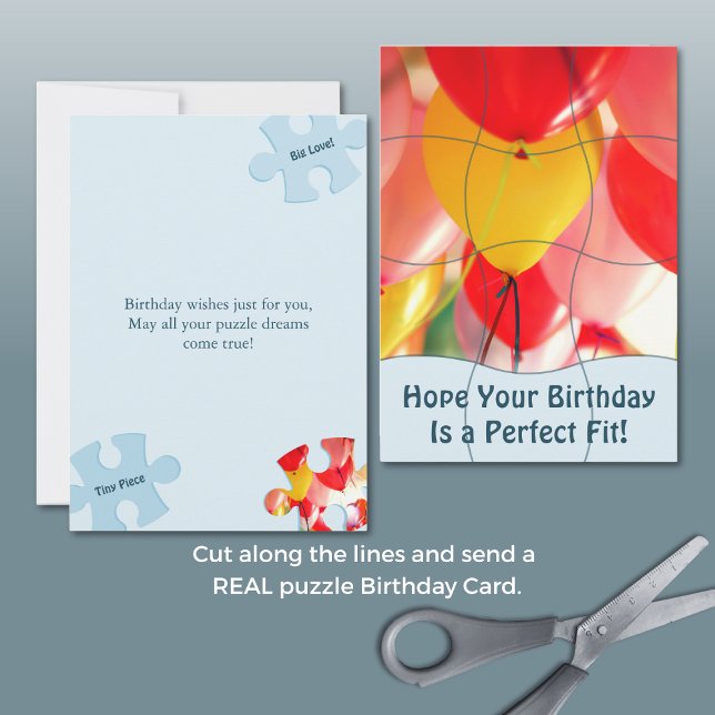 Fun Jigsaw Puzzle "Mock" 12pc Custom Photo B'day Kort (Fun Jigsaw Puzzle "Mock" 12pc Custom Photo B'day Card, Portrait, Flat, 5x7 Inch, Scissors Cut)