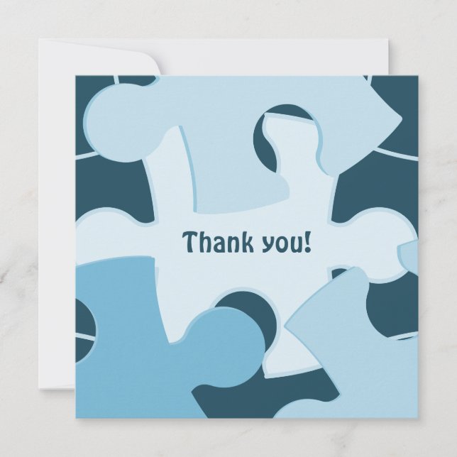 Fun Jigsaw Puzzle Pieces in Blue Thank You Card Tack Kort (Framsida)