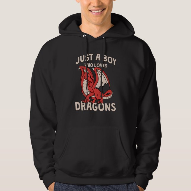 Fun Just a Boy who Loves Dragons Toddlers Tweens T Hoodie (Framsida)