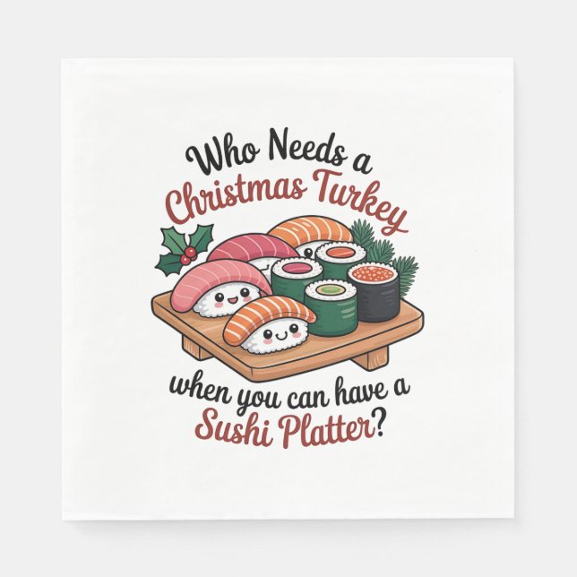 Fun Kawaii Christmas Sushi Platter Pappersservett (Framsidan)