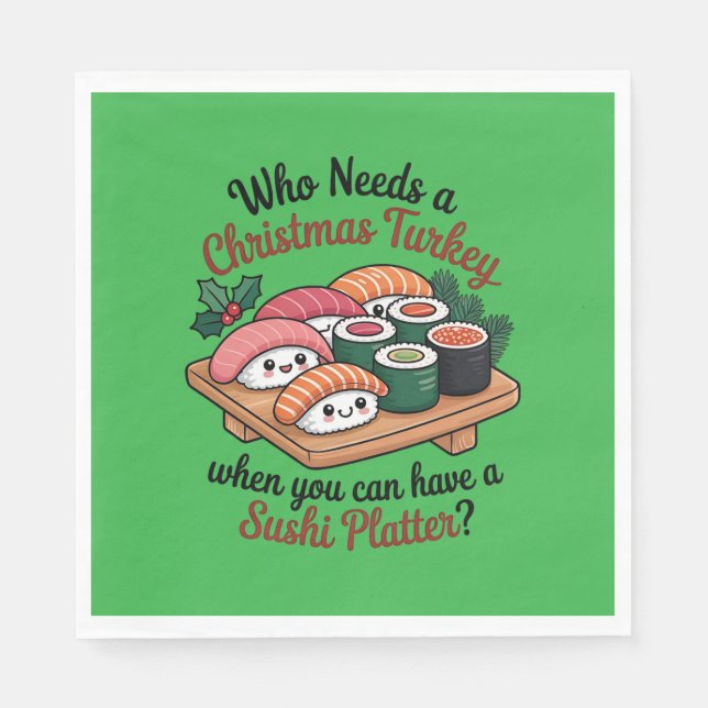 Fun Kawaii Christmas Sushi Platter Pappersservett (Framsidan)