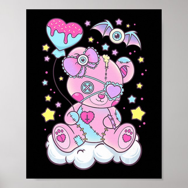 Fun Kawaii Pastel Goth Cute Creepy Bear Anime Japa Poster (Framsidan)