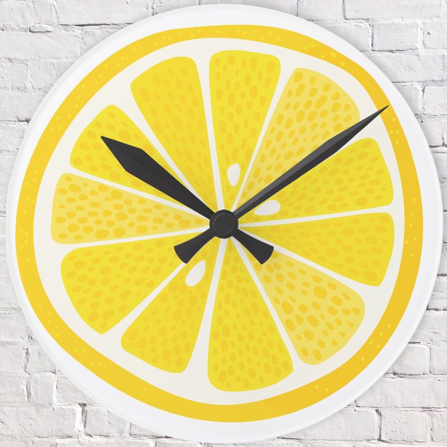 Fun Lemon Citrus Slice Rund Klocka (Fun citrus lemon slice wall clock, ideal for a dorm room, kitchen, cafe or bar)