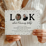 Fun Look's Who's 40' 2 x photo 40th Birthday Inbjudningar<br><div class="desc">Celebrate in style with our Look Who's Turning 40 Birthday Invitation! This fun and modern design showcases the guest of honor in a unique way: with the word "LOOK" made up of two photos, one from their childhood and one from present day. Trendy calligraphy script and playful polka dot confetti...</div>