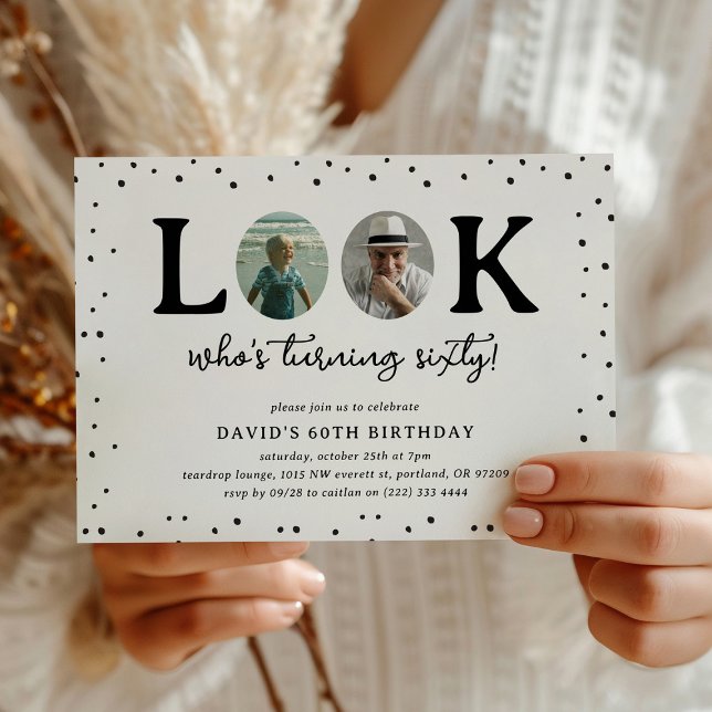 Fun Look's Who's 60' 2 x photo 60th Birthday Inbjudningar (Skapare uppladdad)
