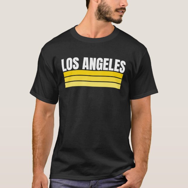 Fun Los Angeles Royal Blue Yellow Retro Striped Ho T Shirt (Framsida)