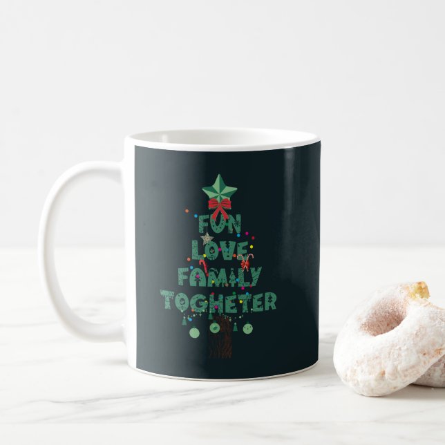 Fun Love Family Together Christmas Tree Kaffemugg (Med munk)