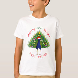 Fun Merry and Bright Christmas Tree Peacock T Shirt