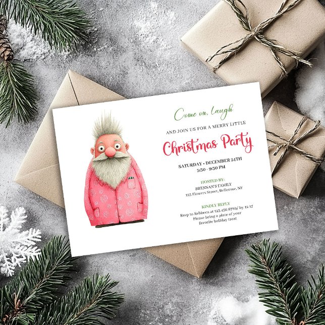 Fun Minimalist Quirky Santa Christmas Celebration Inbjudningar (Fun Minimalist Quirky Santa Christmas Celebration)