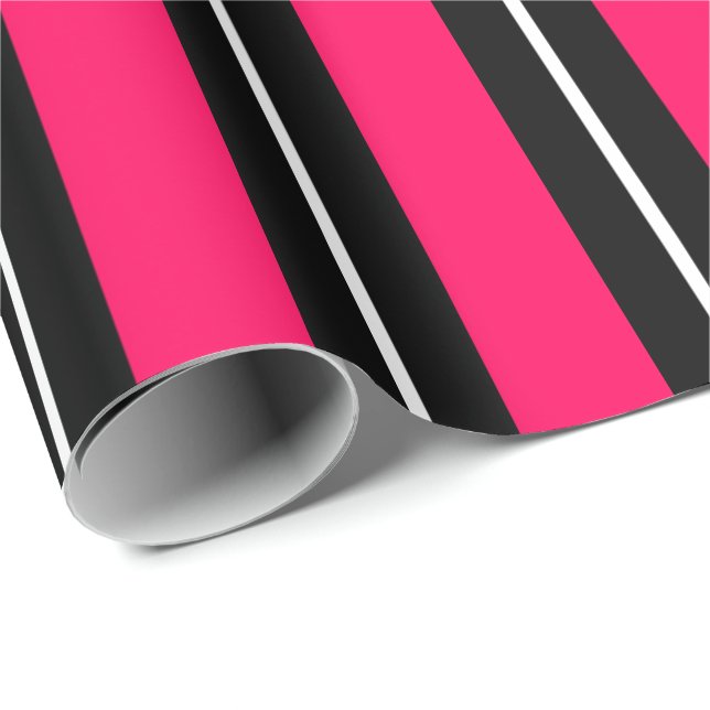 Fun & Modern Hot Pink, Black & White Stripes Presentpapper (Rullad Hörn)