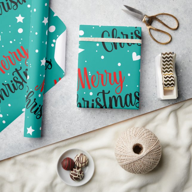 Fun Modern Teal Merry Christmas Script Presentpapper (Hantverk)