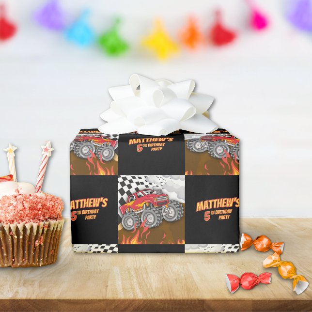 Fun Monster Truck Birthday Wrapping Paper Presentpapper (Skapare uppladdad)