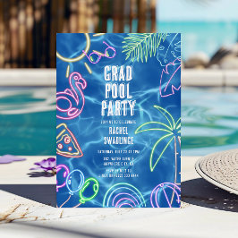 Fun Neon Graduation Pool Party Inbjudningar