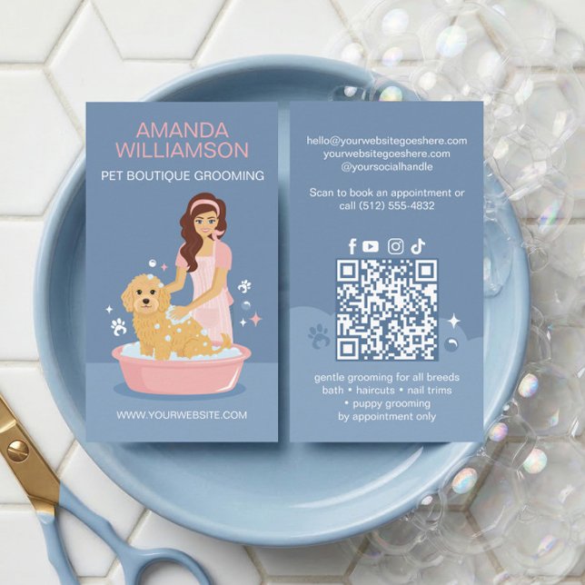 Fun Pampered Pet Dog Groomer Professional Stylist  Visitkort (Fun Pampered Pet Dog Groomer Professional Stylist Business Card)