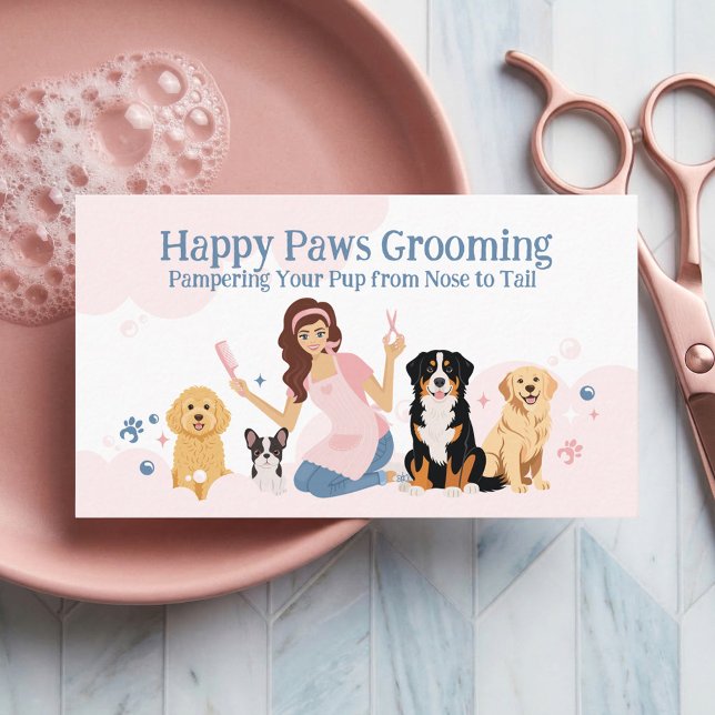Fun Pampered Pet Dog Groomer Professional Stylist  Visitkort (Fun Pampered Pet Dog Groomer Professional Stylist Business Card)