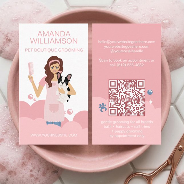 Fun Pampered Pet Dog Groomer Professional Stylist  Visitkort (Fun Pampered Pet Dog Groomer Professional Stylist Business Card)