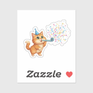 Fun Party Horn Cat Confetti Explosion New Year Klistermärken