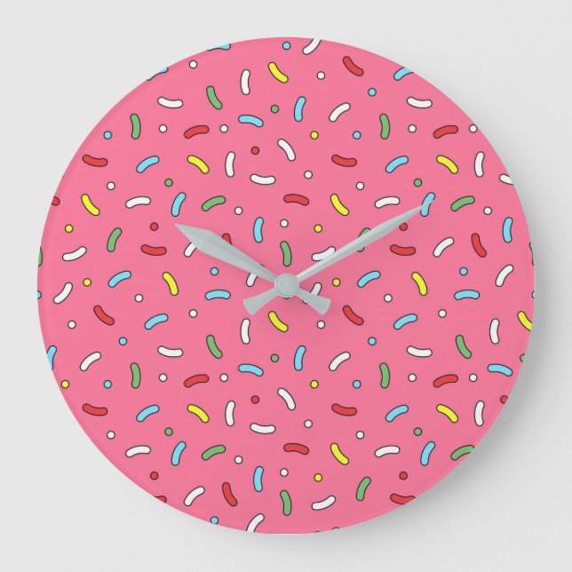 Fun Pink Candy Sprinkles Pattern Stor Klocka (Framsida)