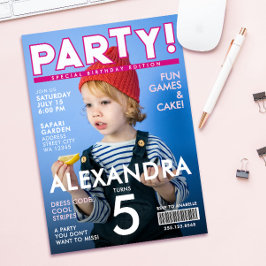 Fun Pink Magazine Cover Kids Editorial News Photo Inbjudningar