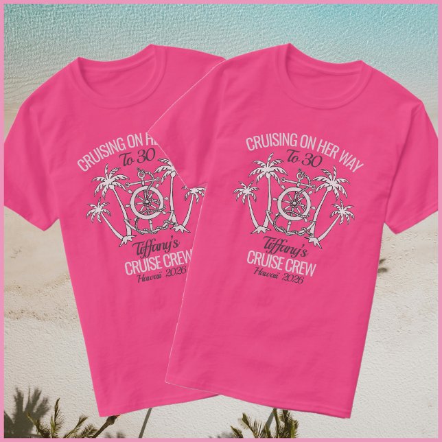 Fun Pink & White Birthday Cruise 2026 Group T Shirt (Skapare uppladdad)
