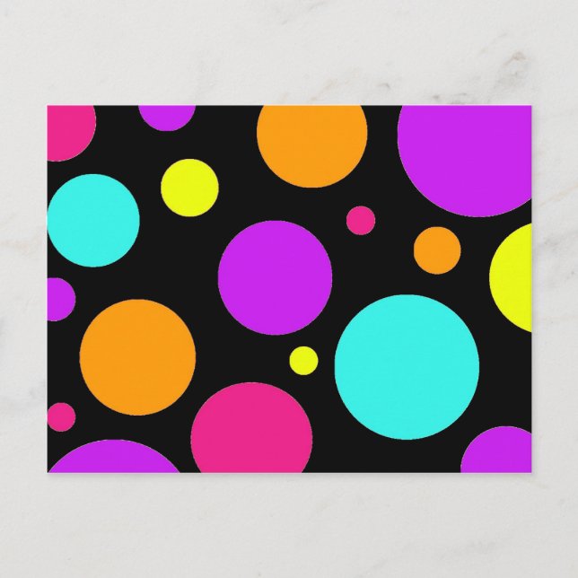 Fun Polka Dots Black Orange Purple Teal Pink Vykort (Framsida)