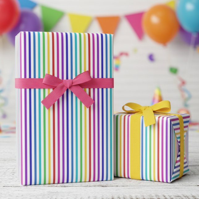 Fun Rainbow Colors Striped Presentpapper (Fun Rainbow Stripes Wrapping Paper for Kids Birthday. Modern & Simple Thin Lines with Bright Colors)