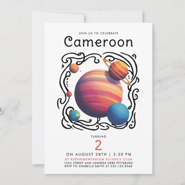 Fun Red Blue Planets Moon Galaxy Outer Space Draw Inbjudningar (Framsida)