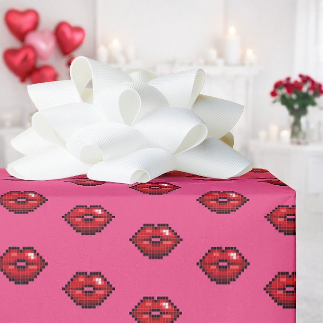 Fun Red Lips Valentine's Day Pixel Art Pattern Presentpapper (Skapare uppladdad)