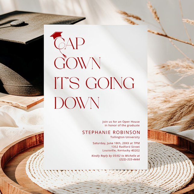 Fun Red & White Cap, Gown Graduation Inbjudningar (Skapare uppladdad)
