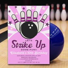 Fun Retro Bowling Birthday Girl Party  Inbjudningar