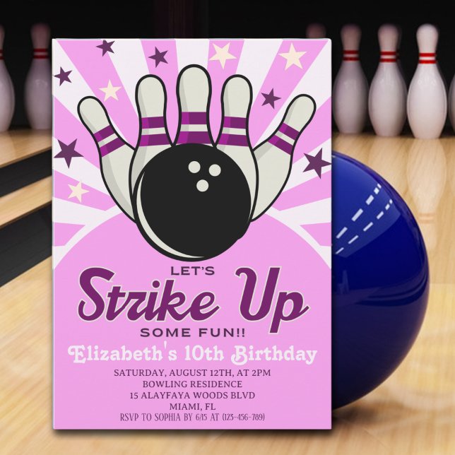 Fun Retro Bowling Birthday Girl Party  Inbjudningar (Skapare uppladdad)
