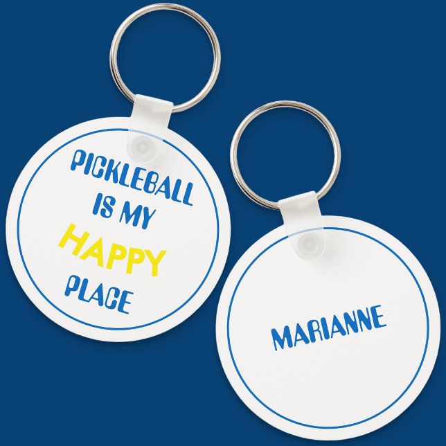 Fun Retro Pickleball Is My Happy Place Nyckelring (Blue Pickleball Keyring)