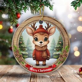 Fun Rustic Pine Wood Fawn Gift Tag Unique Doe 🦌🎄 Julgransprydnad Keramik