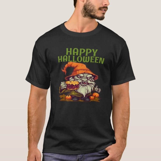 Fun Scary Zombie Gnome Eating Candy Gnomes Happy H T Shirt (Framsida)