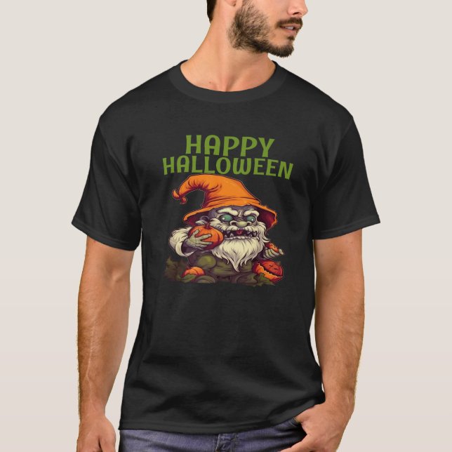 Fun Scary Zombie Gnome Eating Candy Gnomes Happy H T Shirt (Framsida)