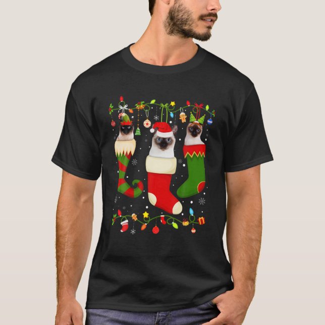 Fun Siamese Stocking Christmas Light Socks Xmas T Shirt (Framsida)